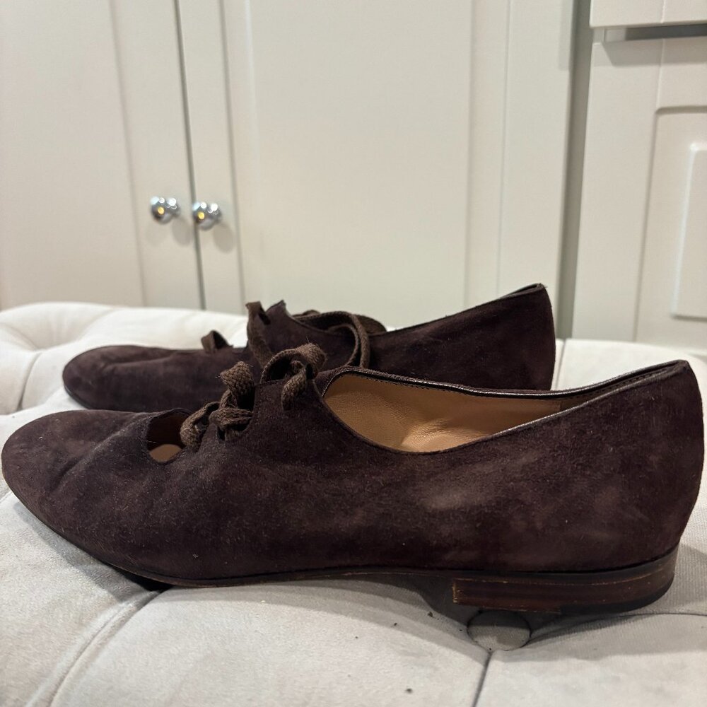Vintage Italian Suede Ballerina Flats with Ties - Manolo Blahnik